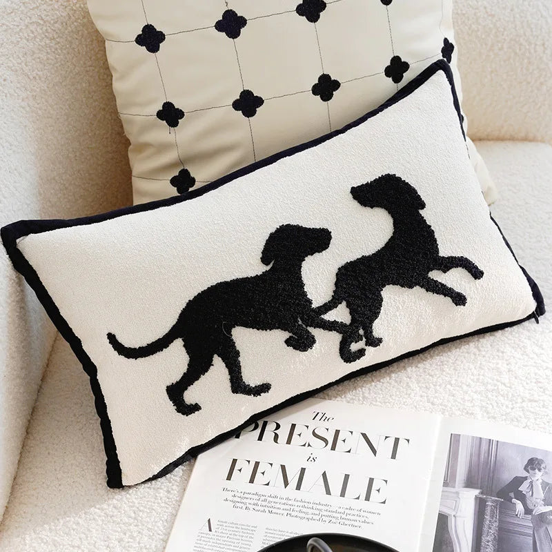 French Retro Stamped Throw Pillow Cover
