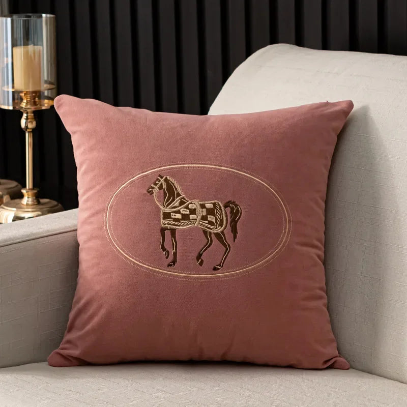 Hand-Embroidered Horse Cushion Cover
