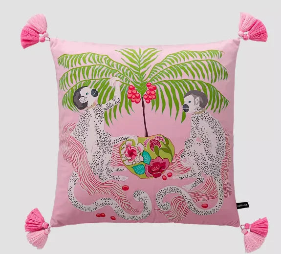 White Monkey Velvet Cushion Cover