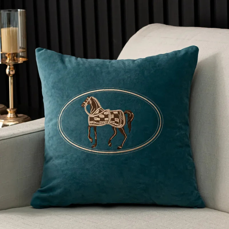 Hand-Embroidered Horse Cushion Cover