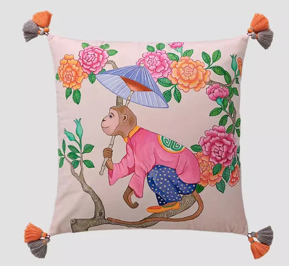 White Monkey Velvet Cushion Cover