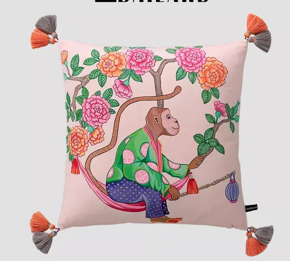 White Monkey Velvet Cushion Cover