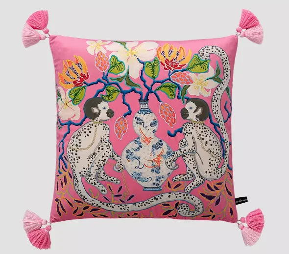 White Monkey Velvet Cushion Cover