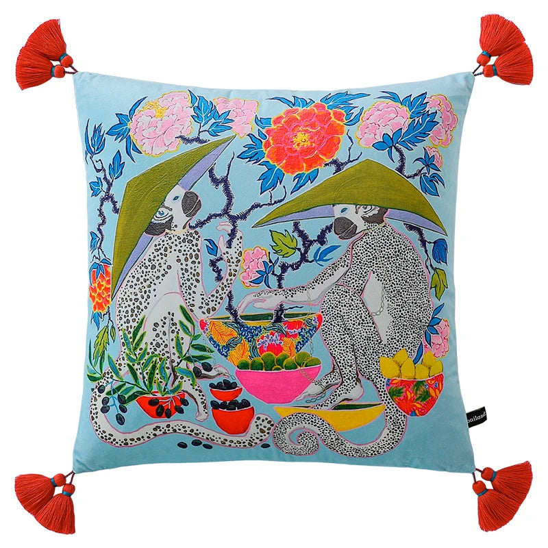 White Monkey Velvet Cushion Cover
