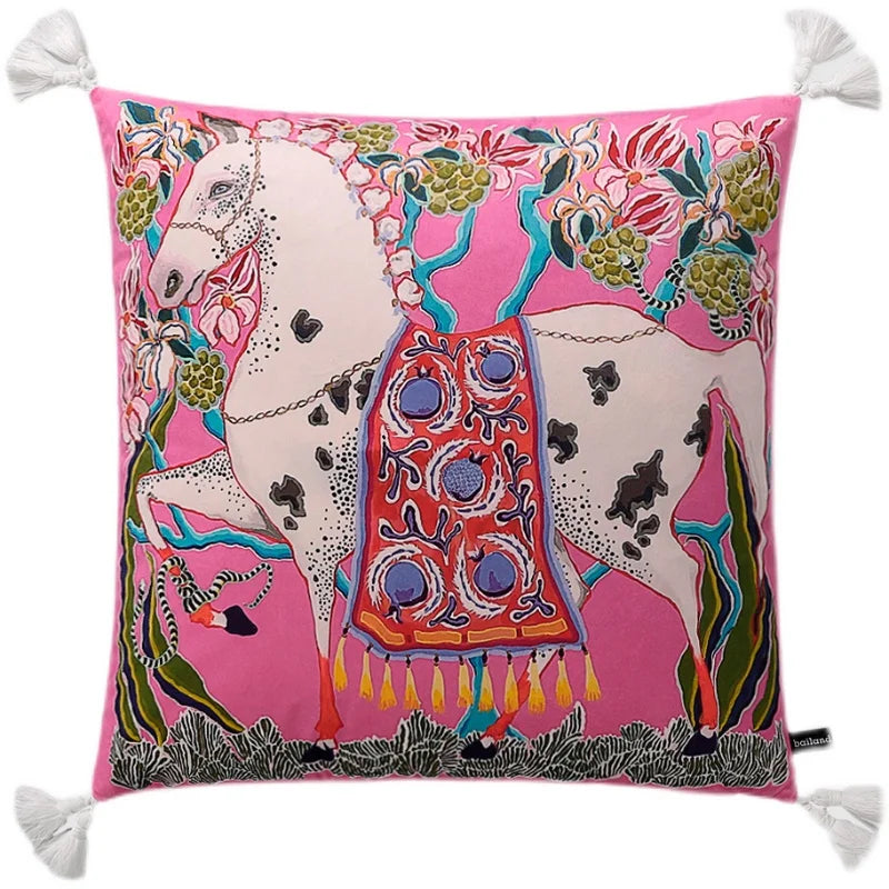 White Monkey Velvet Cushion Cover
