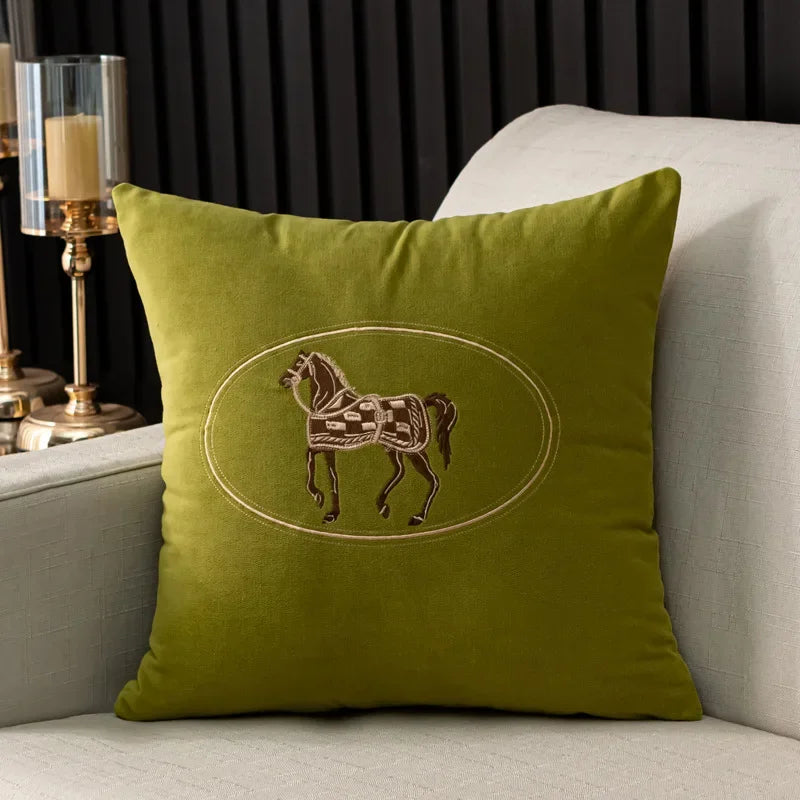 Hand-Embroidered Horse Cushion Cover