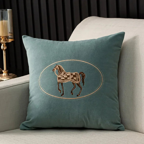 Hand-Embroidered Horse Cushion Cover