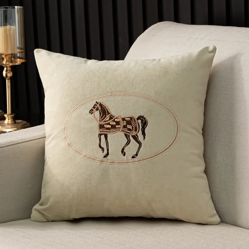 Hand-Embroidered Horse Cushion Cover