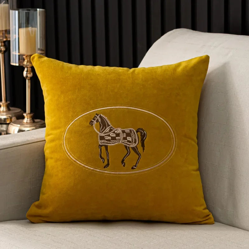 Hand-Embroidered Horse Cushion Cover