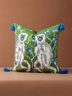 White Monkey Velvet Cushion Cover