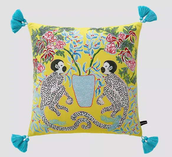 White Monkey Velvet Cushion Cover