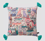 White Monkey Velvet Cushion Cover