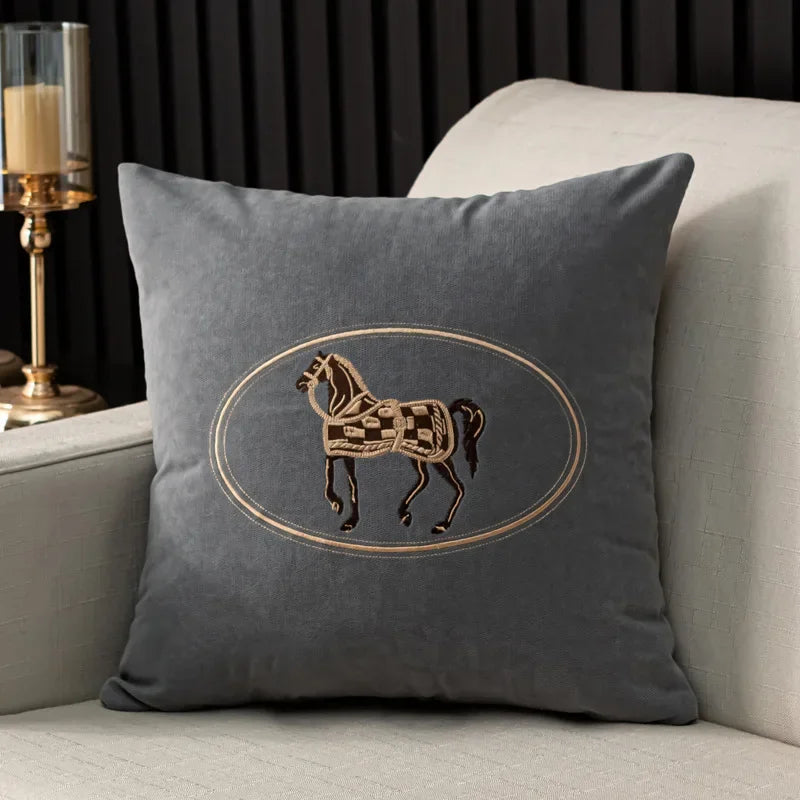 Hand-Embroidered Horse Cushion Cover