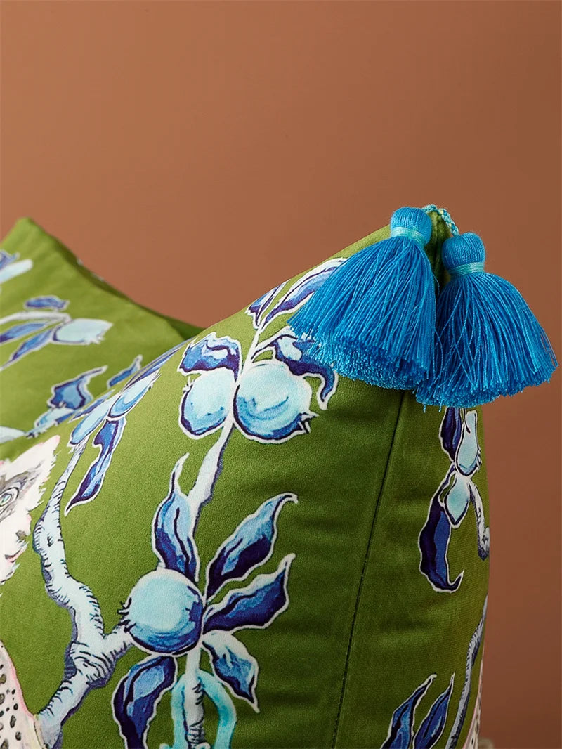 White Monkey Velvet Cushion Cover