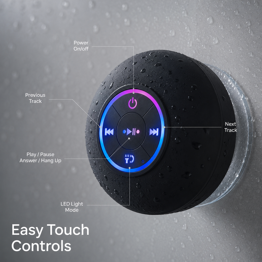 Portable Bluetooth Shower Speaker with LED Light